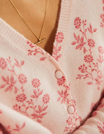 Anita Printed Fluffy Cardigan-Milkshake, Leafy Cluster