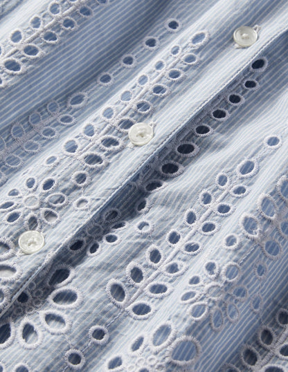 Broderie Pyjama Set-Blue Ticking Stripe-6