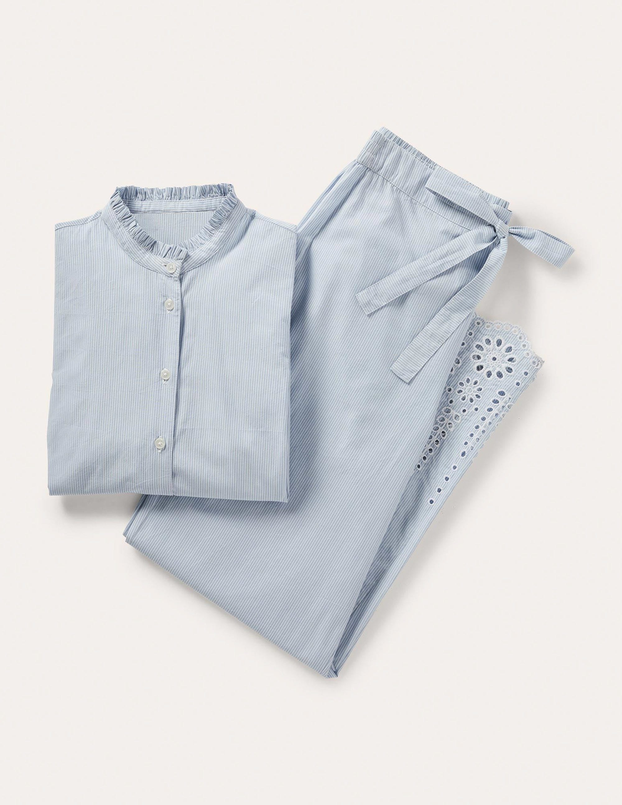 Broderie Pyjama Set-Blue Ticking Stripe - Image 7