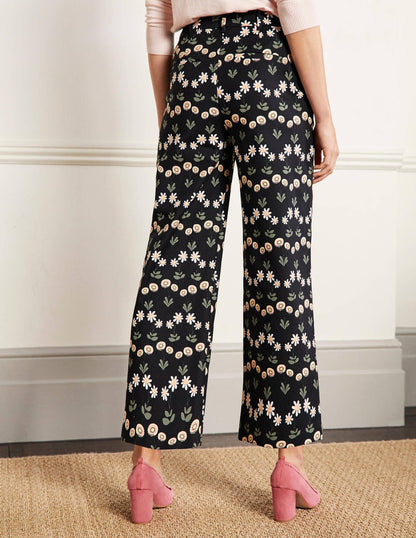 High Waisted Richmond Trousers-Black, Delicate Daisy-3