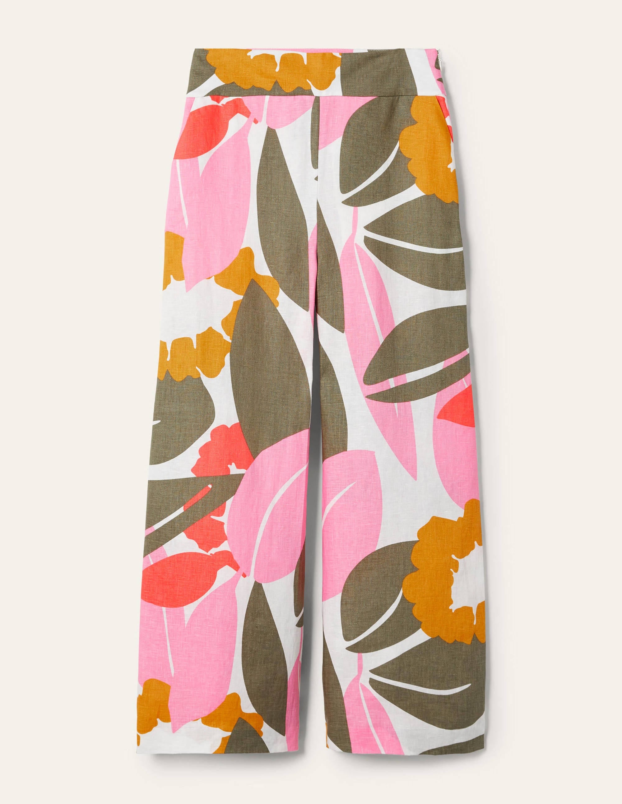 Printed Linen Trousers-Ivory, Abstract Bloom - Image 5