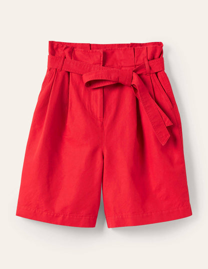 Paperbag High Waisted Shorts-Red