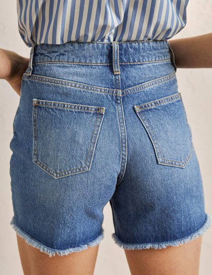Button Fly Denim Shorts-Light Vintage-3