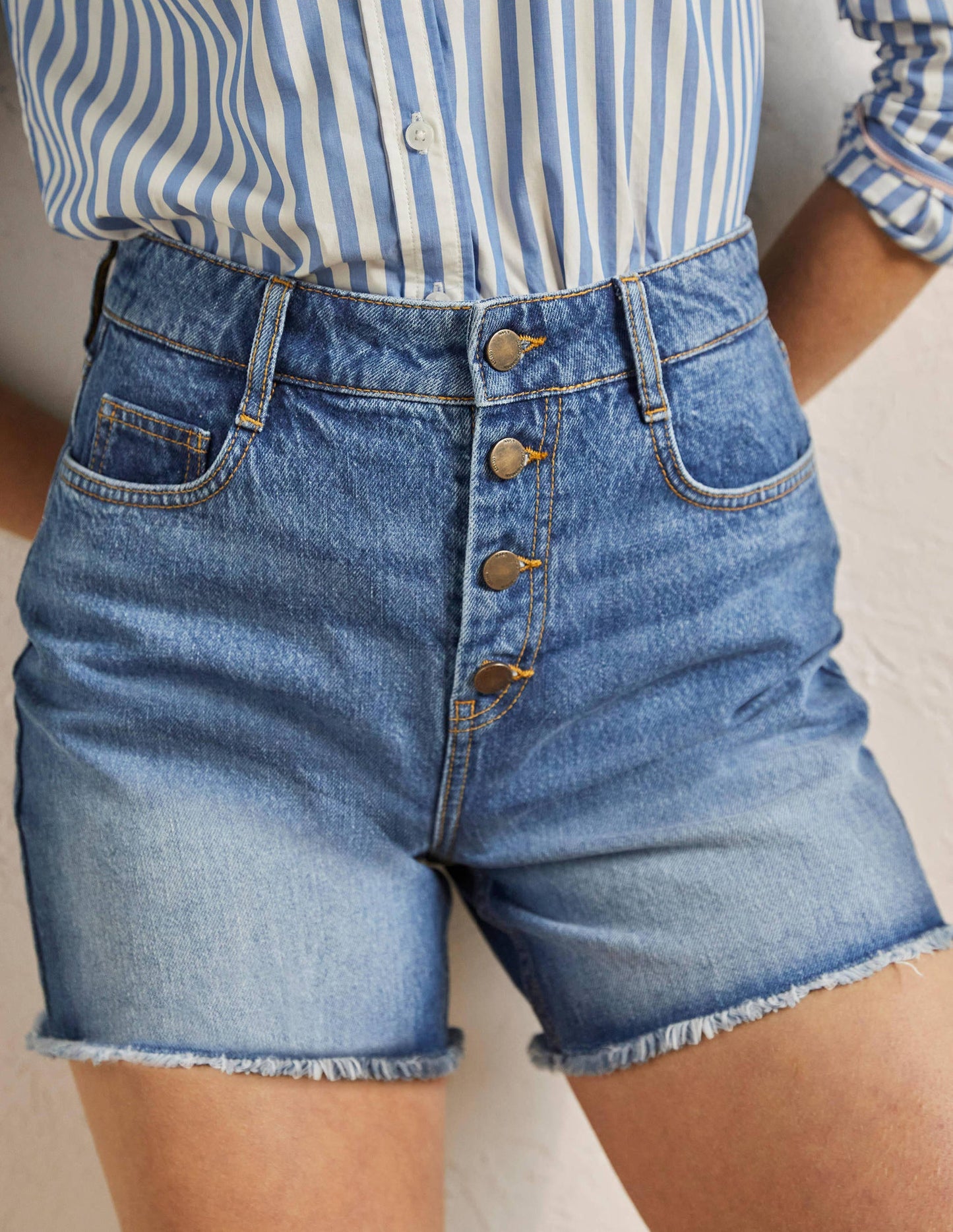 Button Fly Denim Shorts-Light Vintage