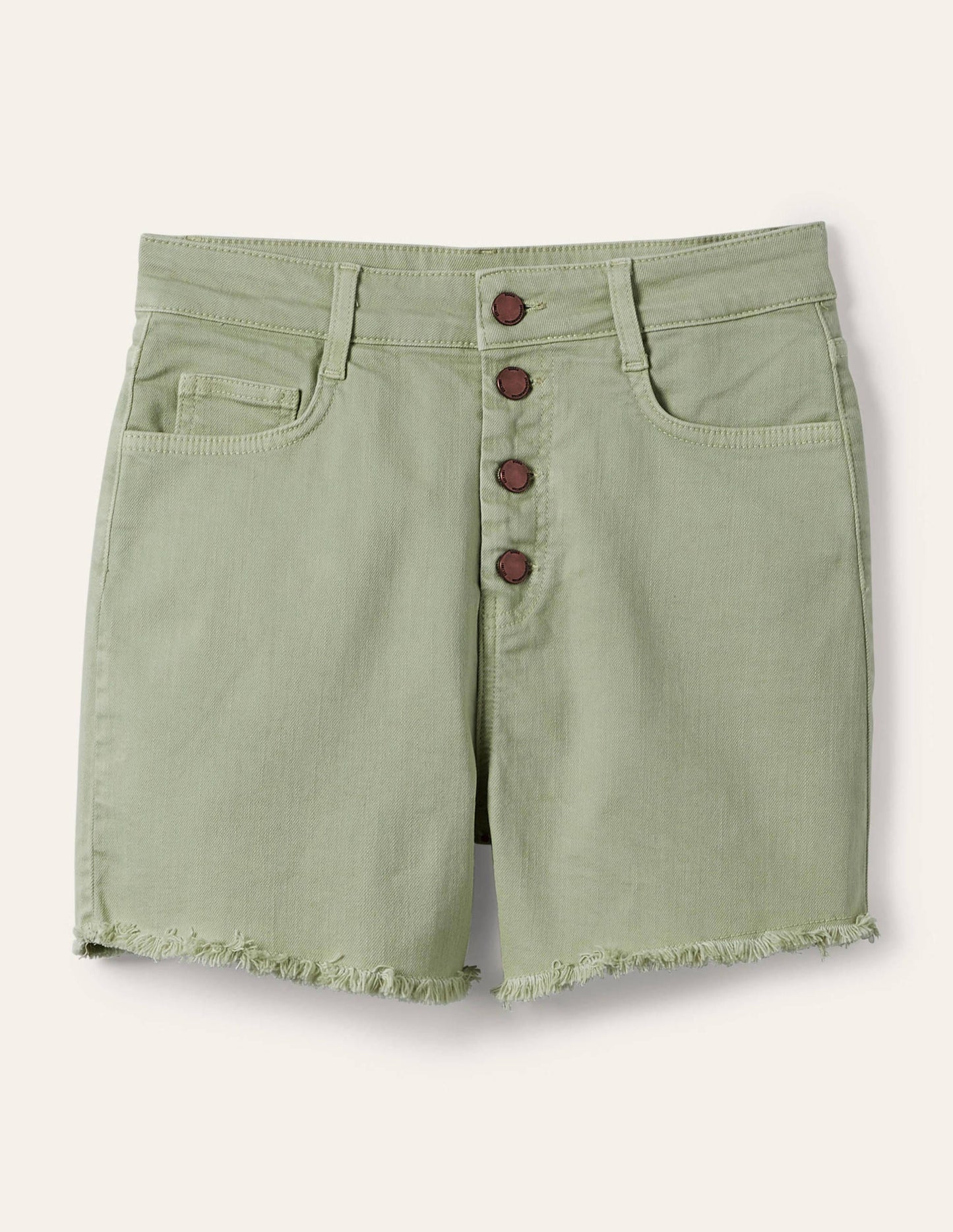 Button Fly Denim Shorts-Laurel Green