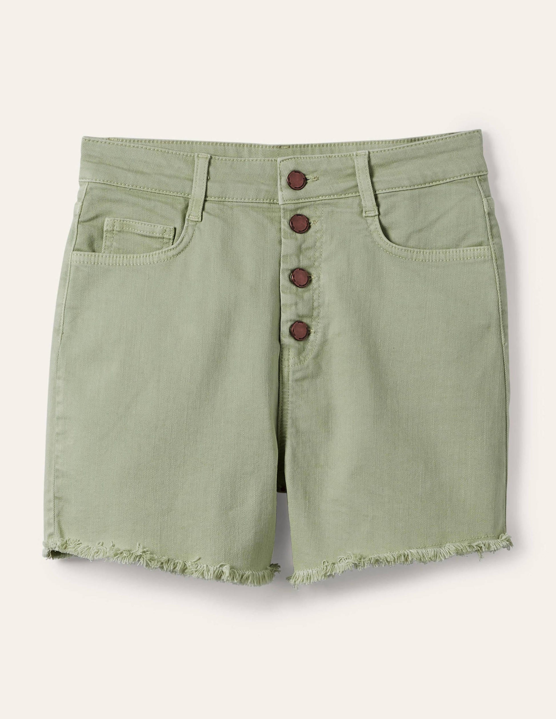Button Fly Denim Shorts-Laurel Green-5