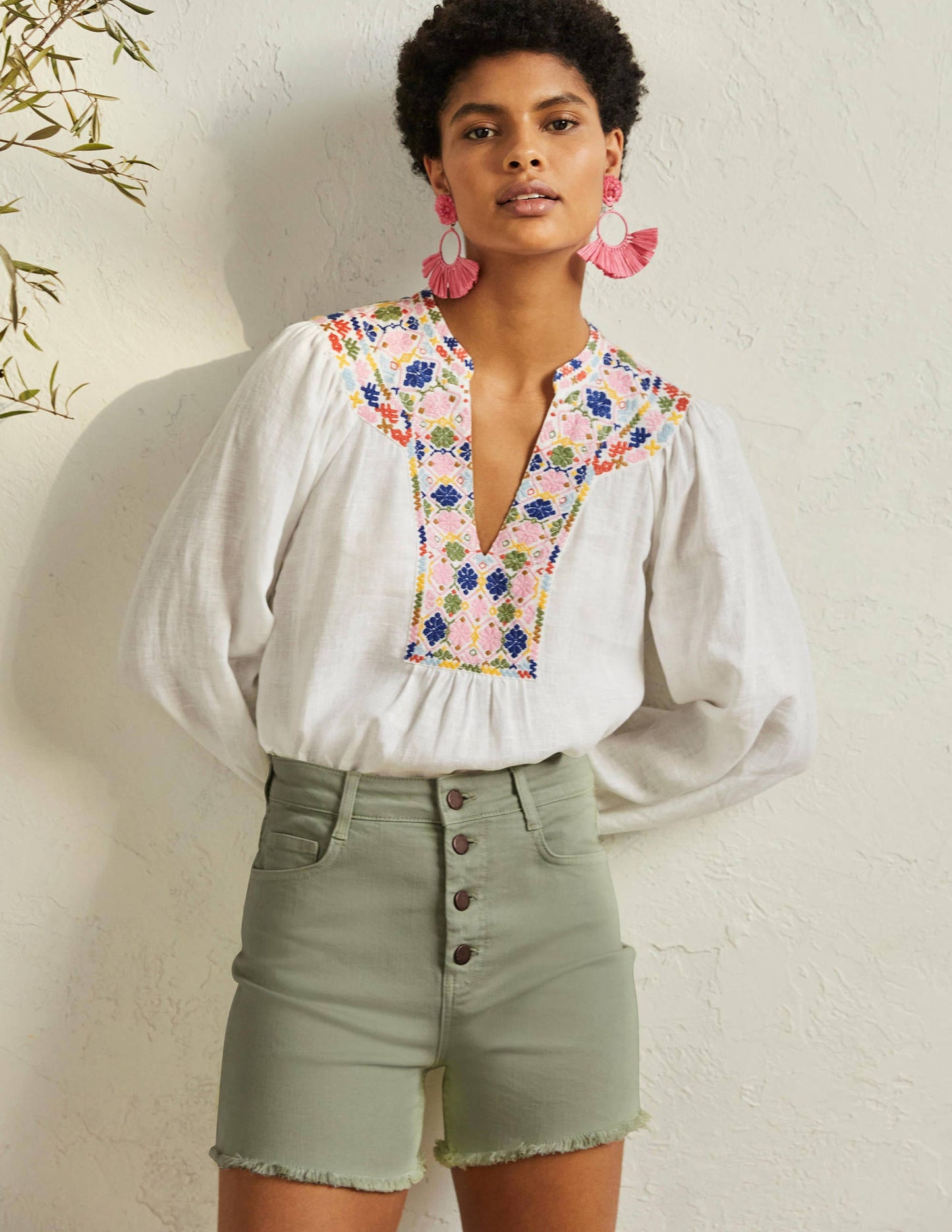 Button Fly Denim Shorts-Laurel Green