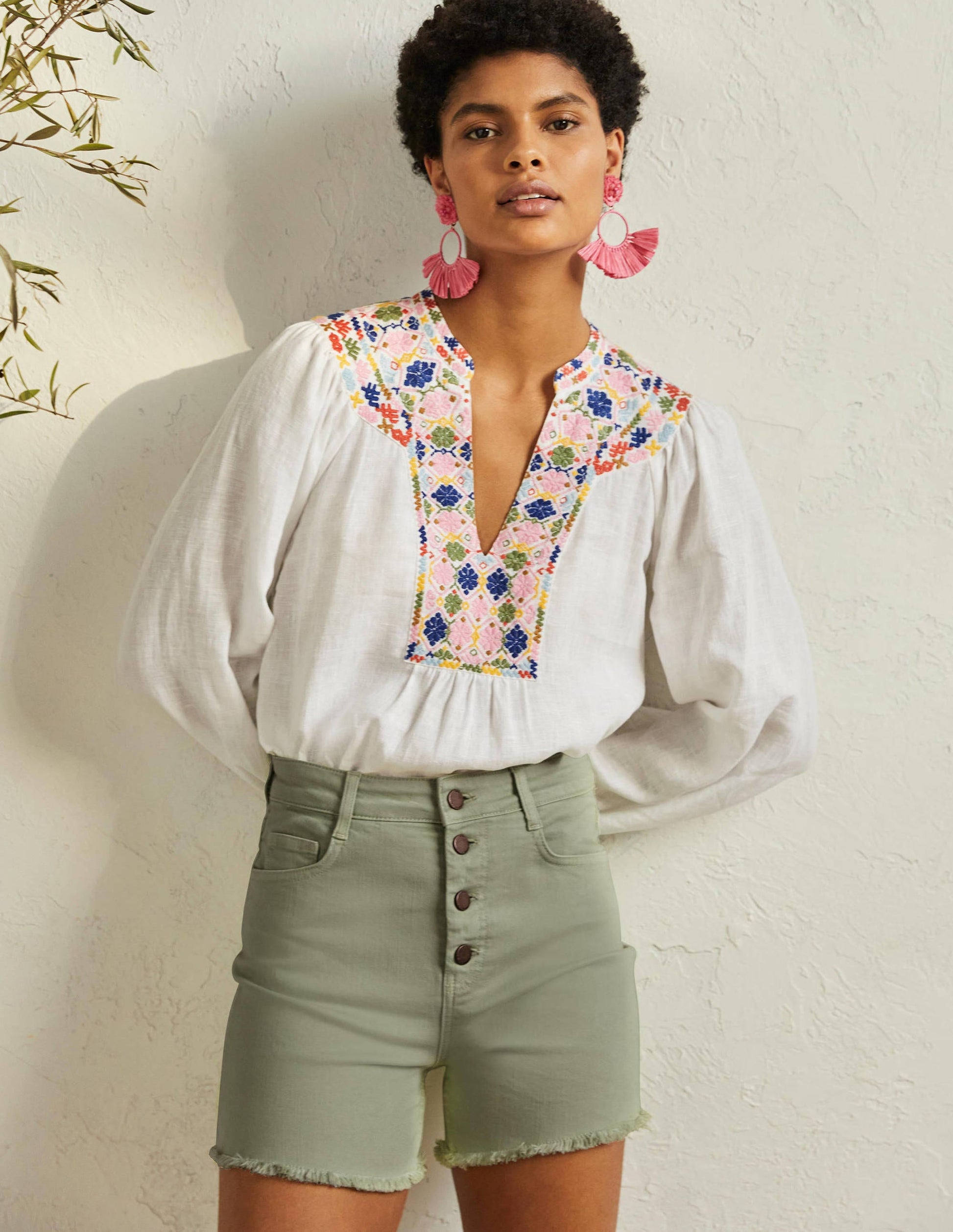 Button Fly Denim Shorts-Laurel Green-1