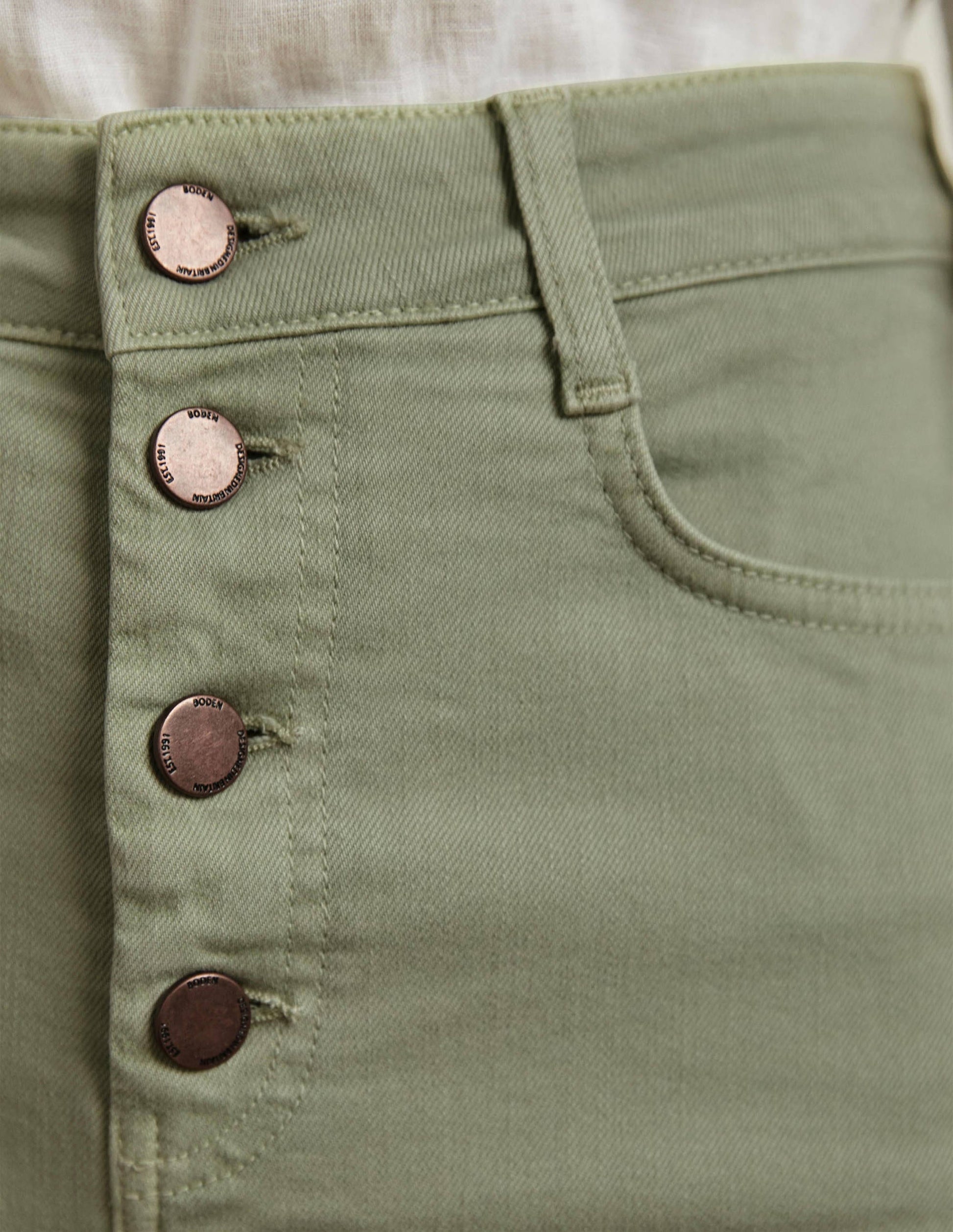 Button Fly Denim Shorts-Laurel Green-2