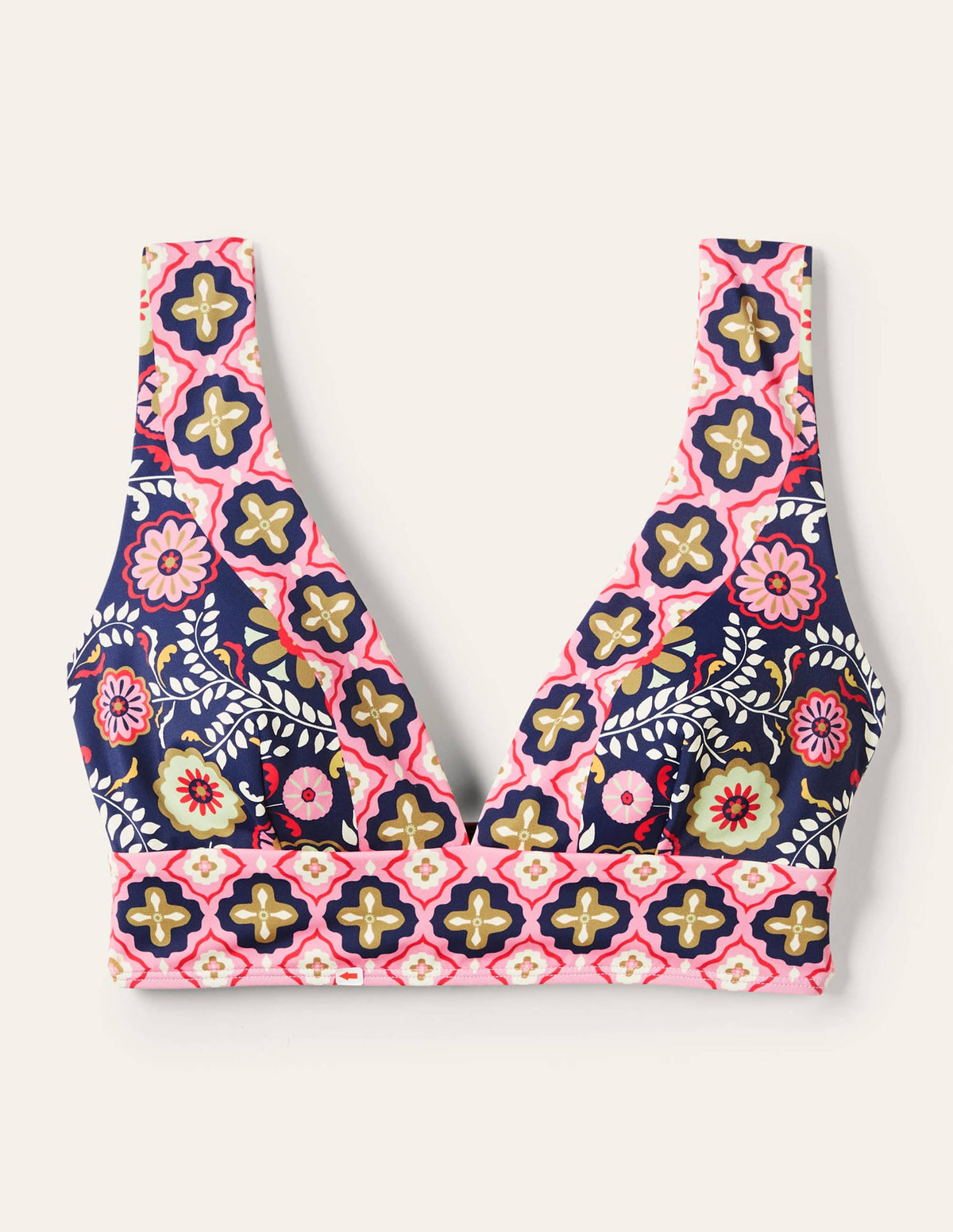 Porto V-neck Bikini Top-French Navy, Opulent Garden-5