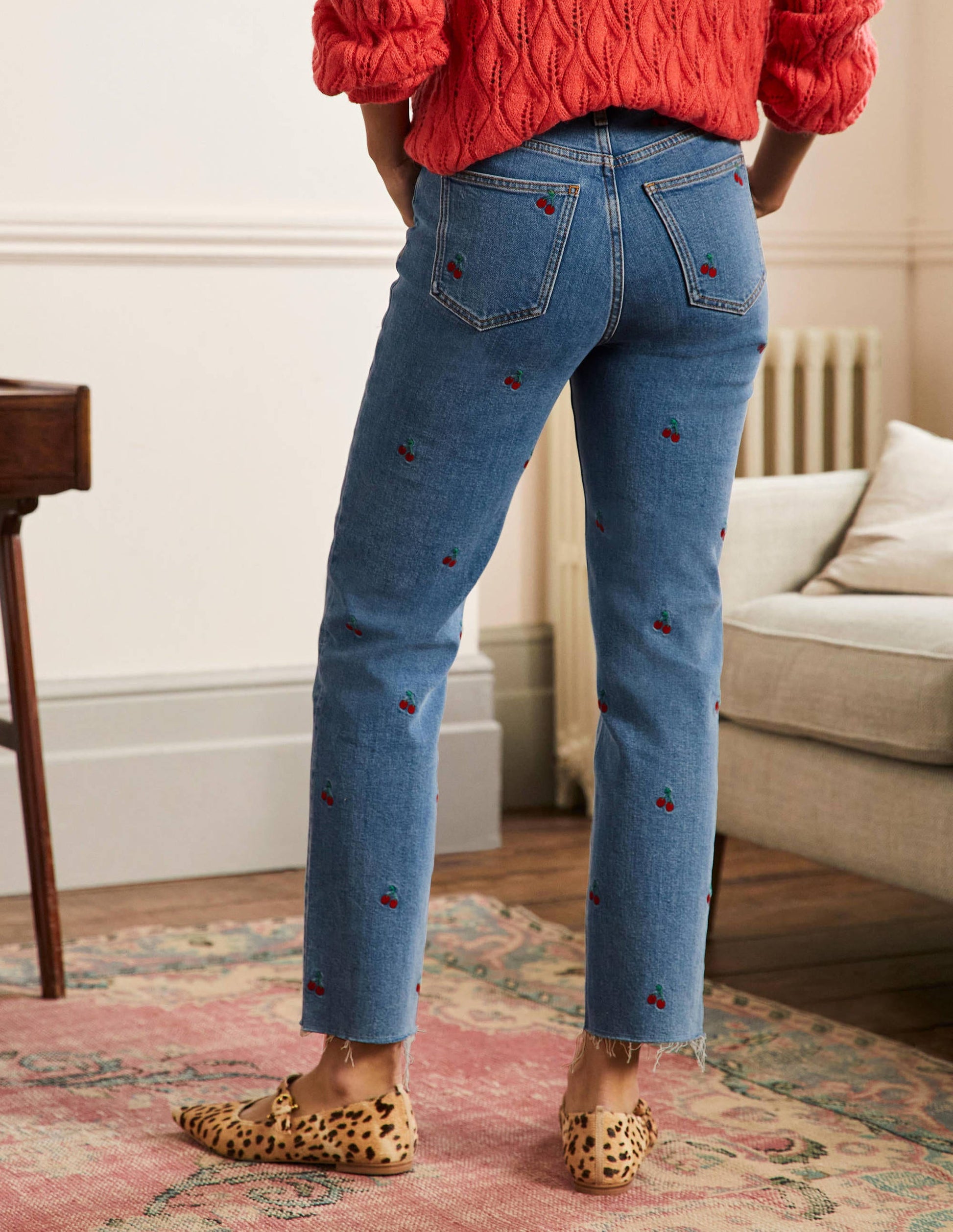 Relaxed Straight Jeans-Cherry Embroidered-3