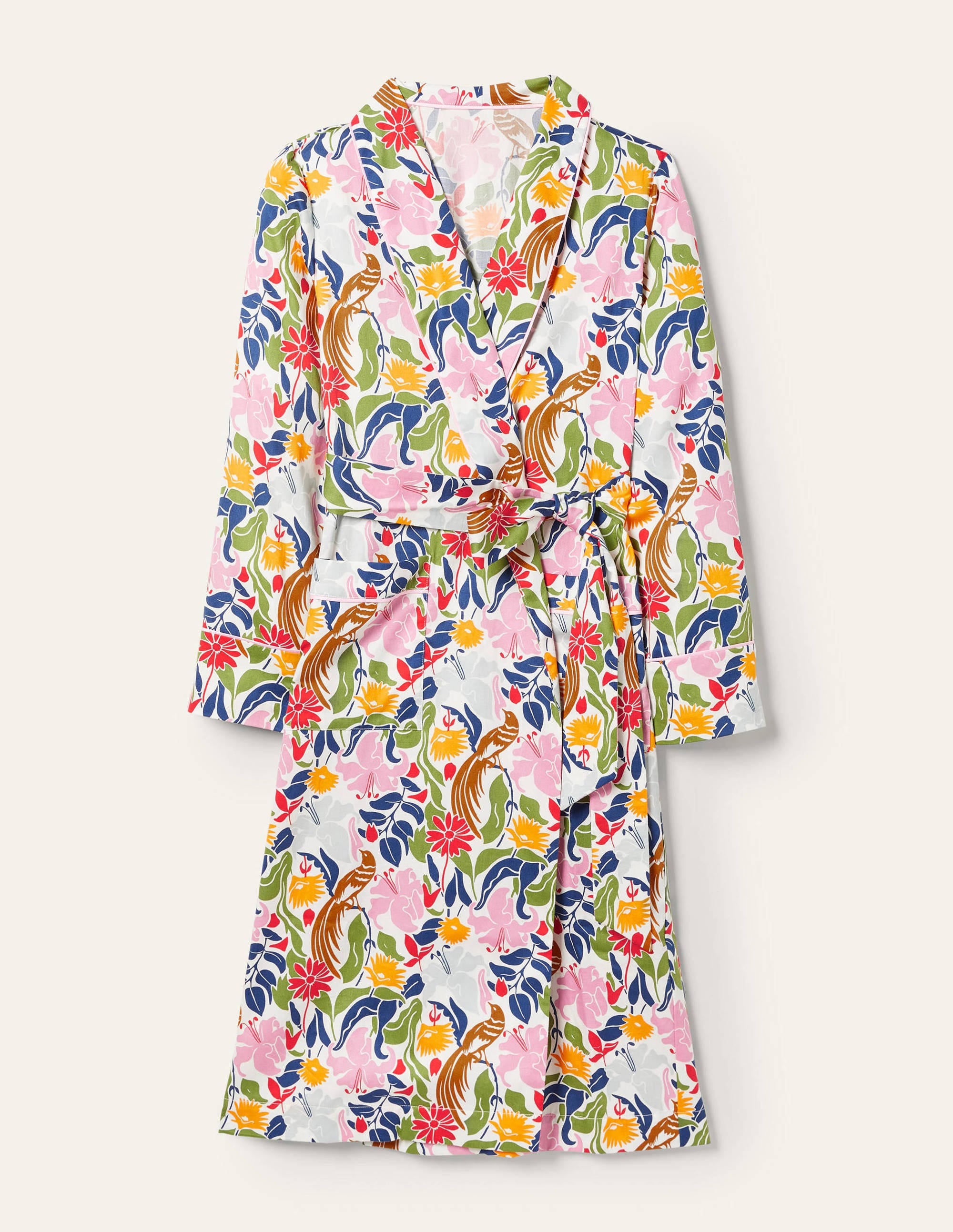Cotton Dressing Gown-Ivory, Oriental Bird - Image 5