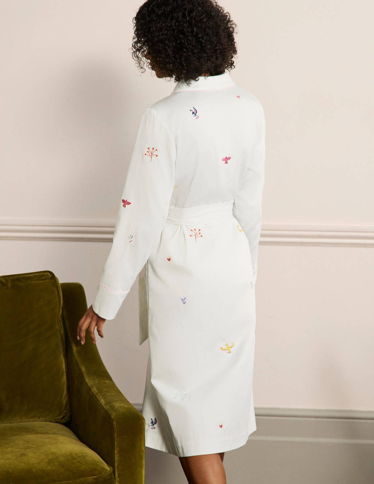 Cotton Dressing Gown-Ivory, Embroidery