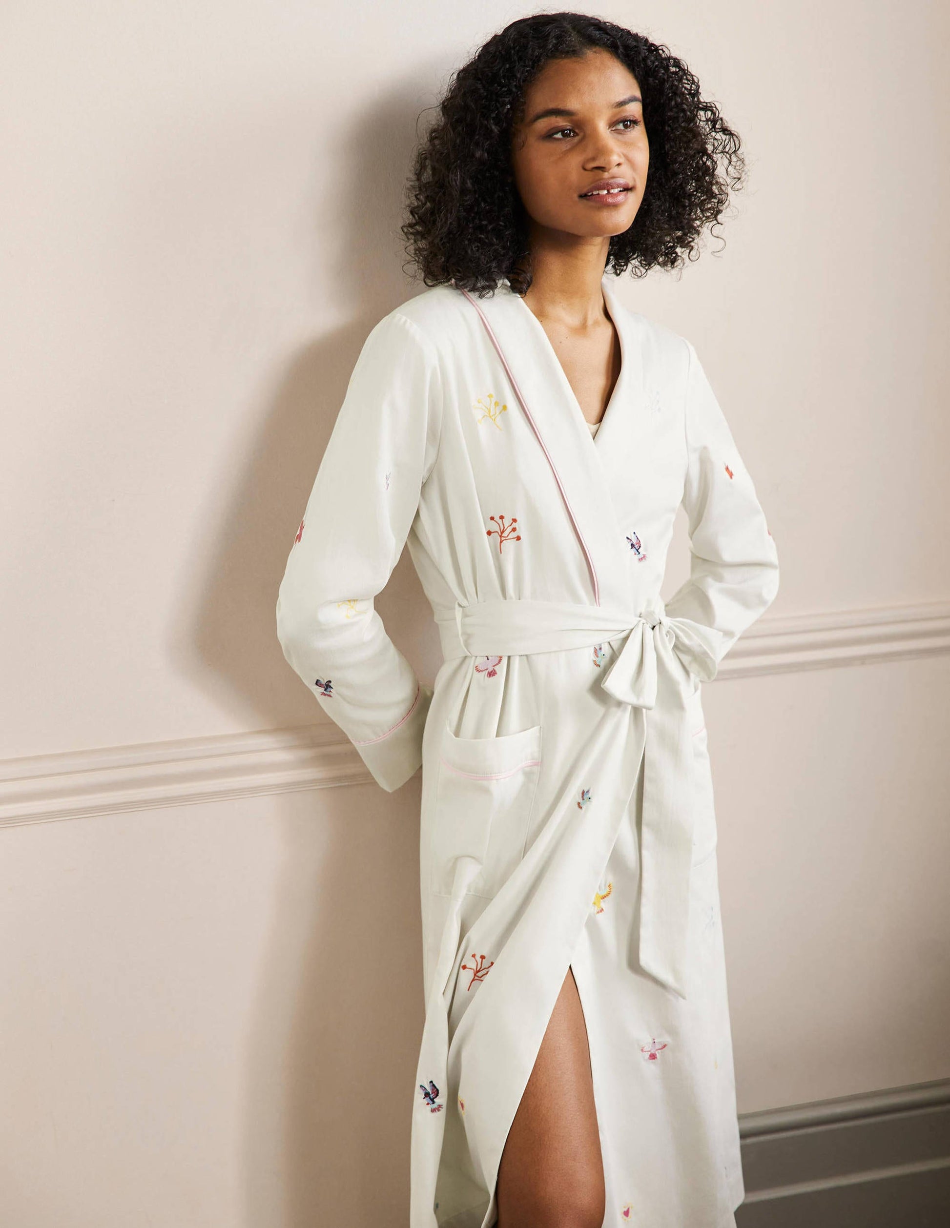 Cotton Dressing Gown-Ivory, Embroidery-4
