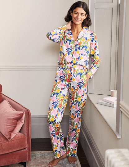 Cotton Pyjama Trousers-Ivory, Oriental Bird-1