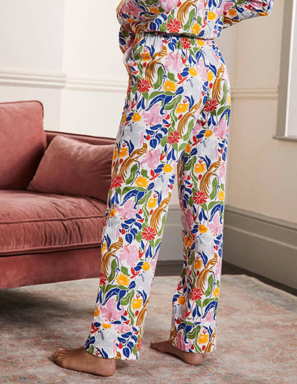 Cotton Pyjama Trousers-Ivory, Oriental Bird-3