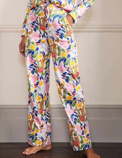 Cotton Pyjama Trousers-Ivory, Oriental Bird-4