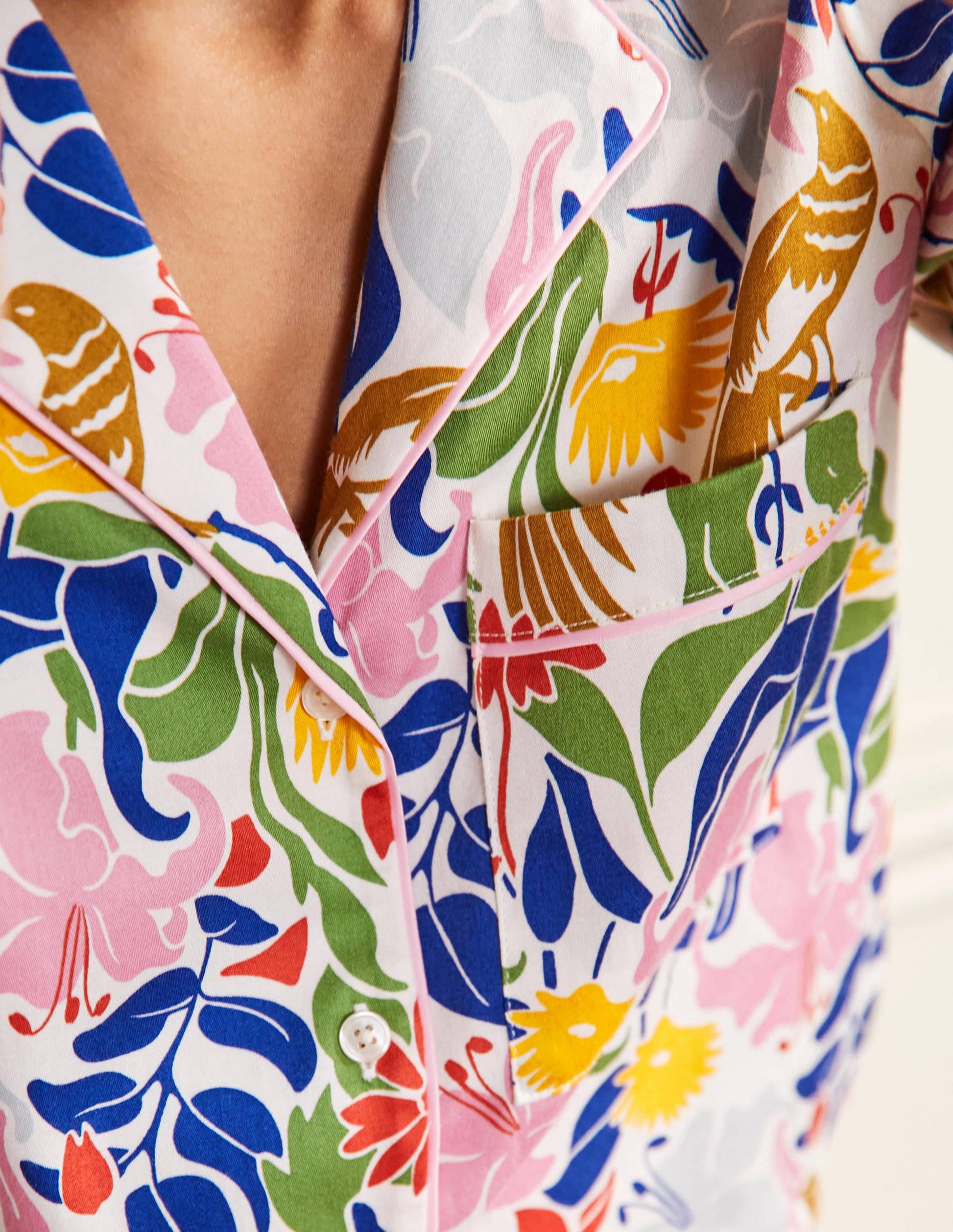 Long Sleeve Pyjama Shirt-Ivory, Oriental Bird-2