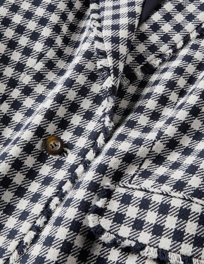 Hever Cotton Twill Blazer-French Navy Gingham-6