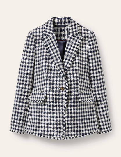 Hever Cotton Twill Blazer-French Navy Gingham-7