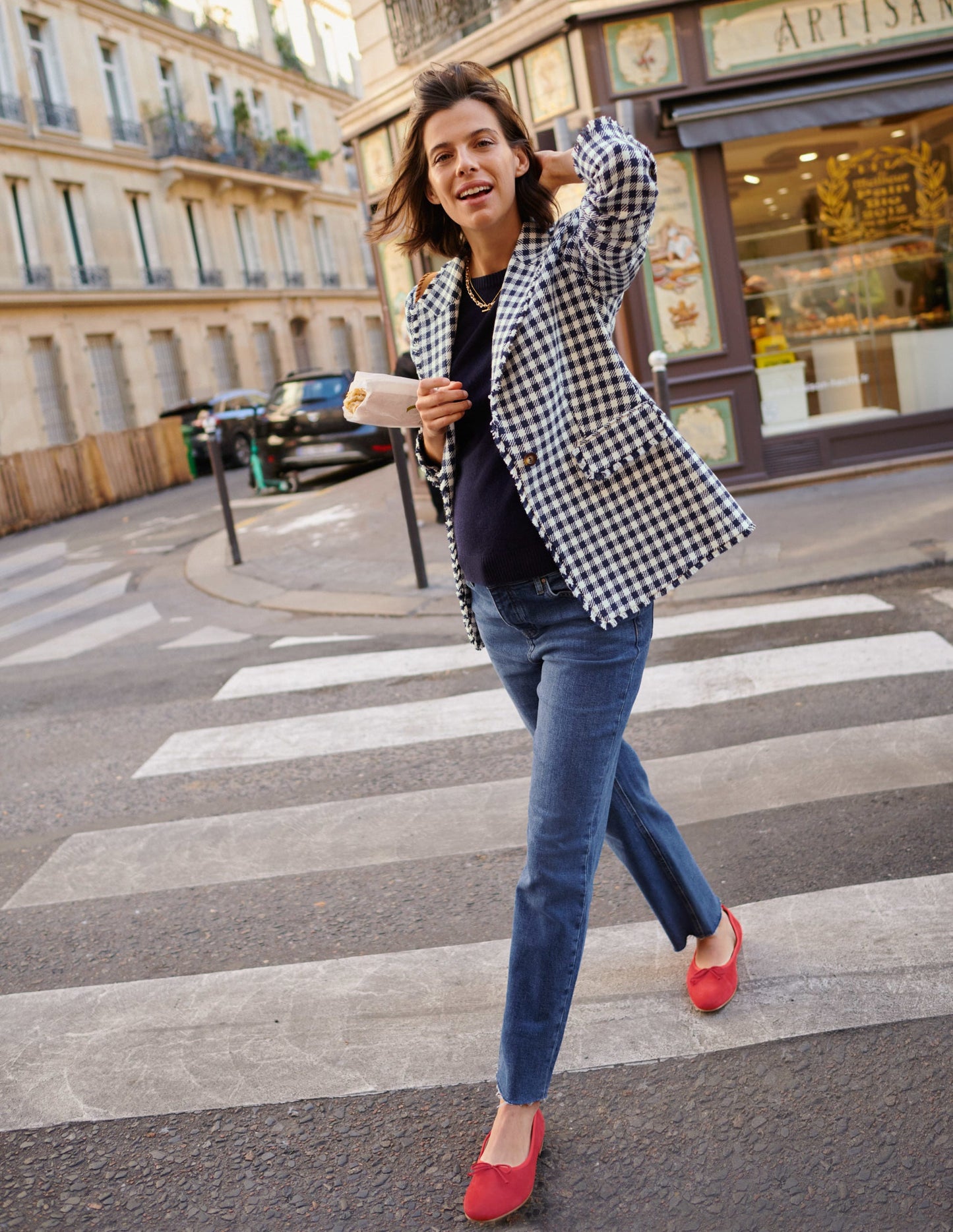Hever Cotton Twill Blazer-French Navy Gingham