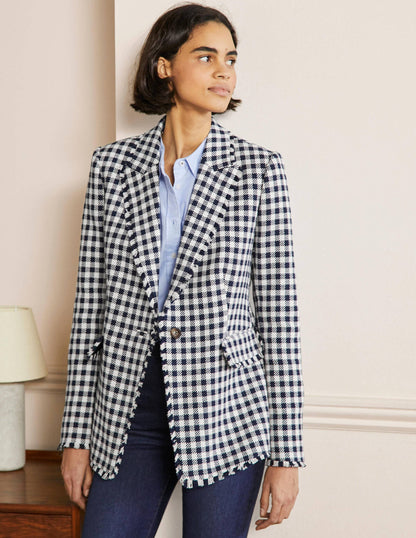 Hever Cotton Twill Blazer-French Navy Gingham-1