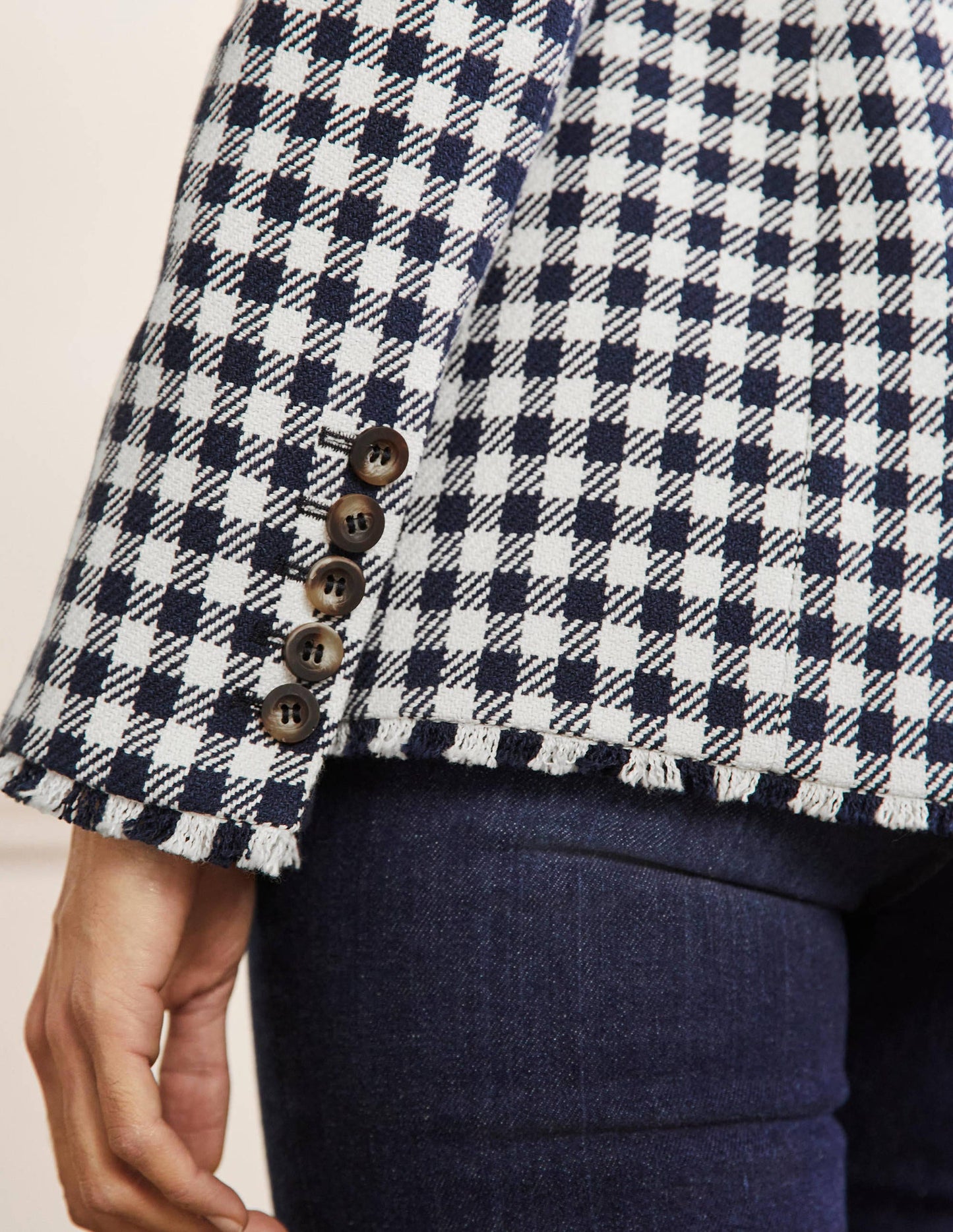Hever Cotton Twill Blazer-French Navy Gingham
