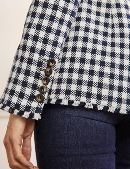 Hever Cotton Twill Blazer-French Navy Gingham-2