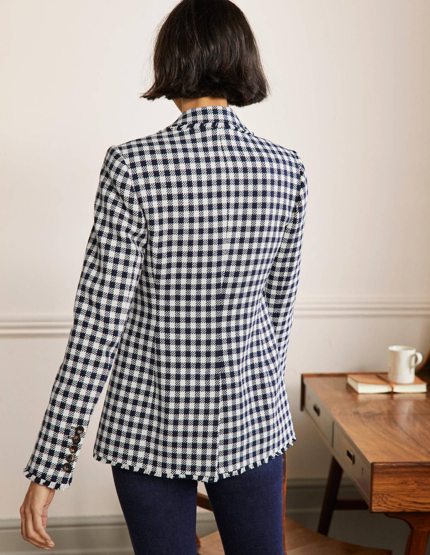 Hever Cotton Twill Blazer-French Navy Gingham