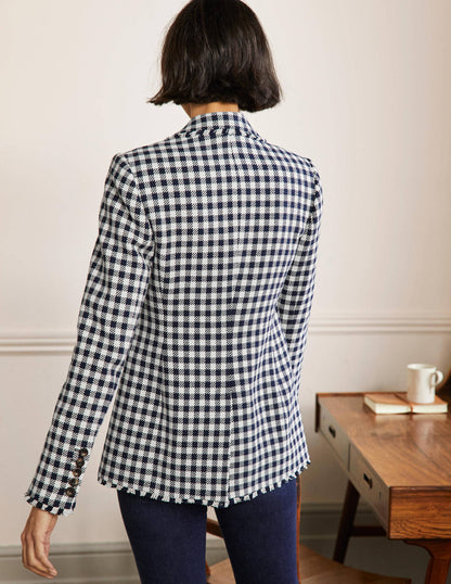 Hever Cotton Twill Blazer-French Navy Gingham-3