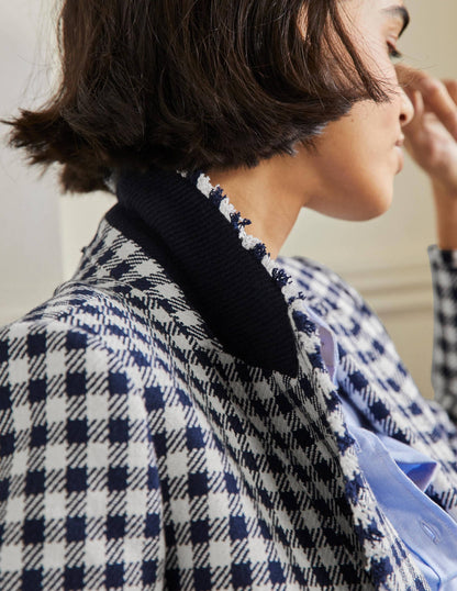 Hever Cotton Twill Blazer-French Navy Gingham-5