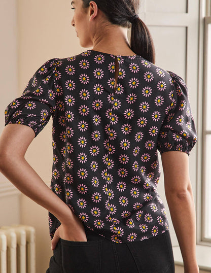 Adriana Puff Sleeve Top-Black and Formica Pink, Daisy-3