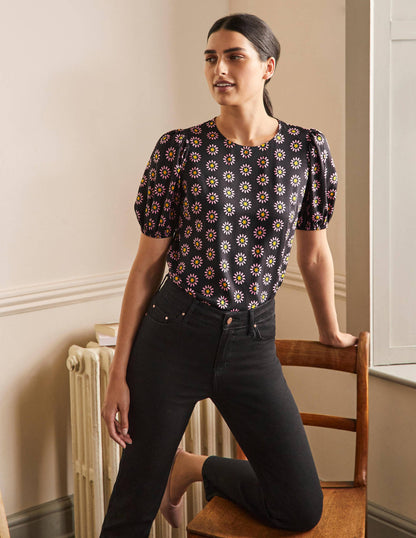 Adriana Puff Sleeve Top-Black and Formica Pink, Daisy-4