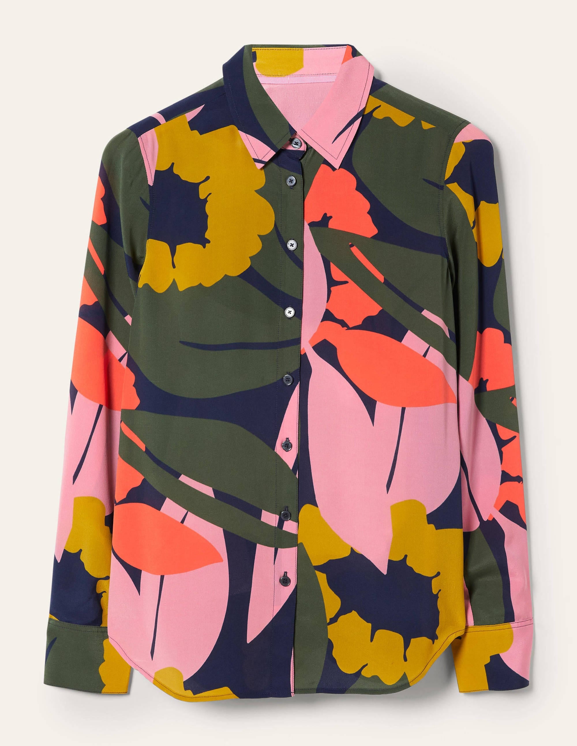 Silk Shirt-French Navy, Abstract Bloom - Image 5