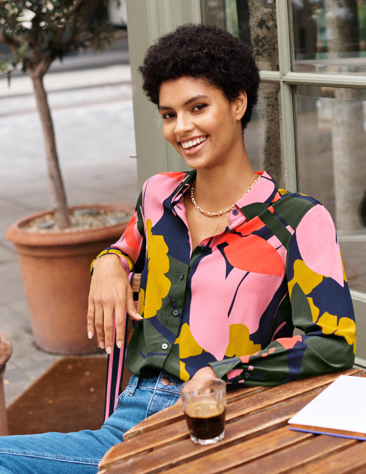 Silk Shirt-French Navy, Abstract Bloom - Image 7