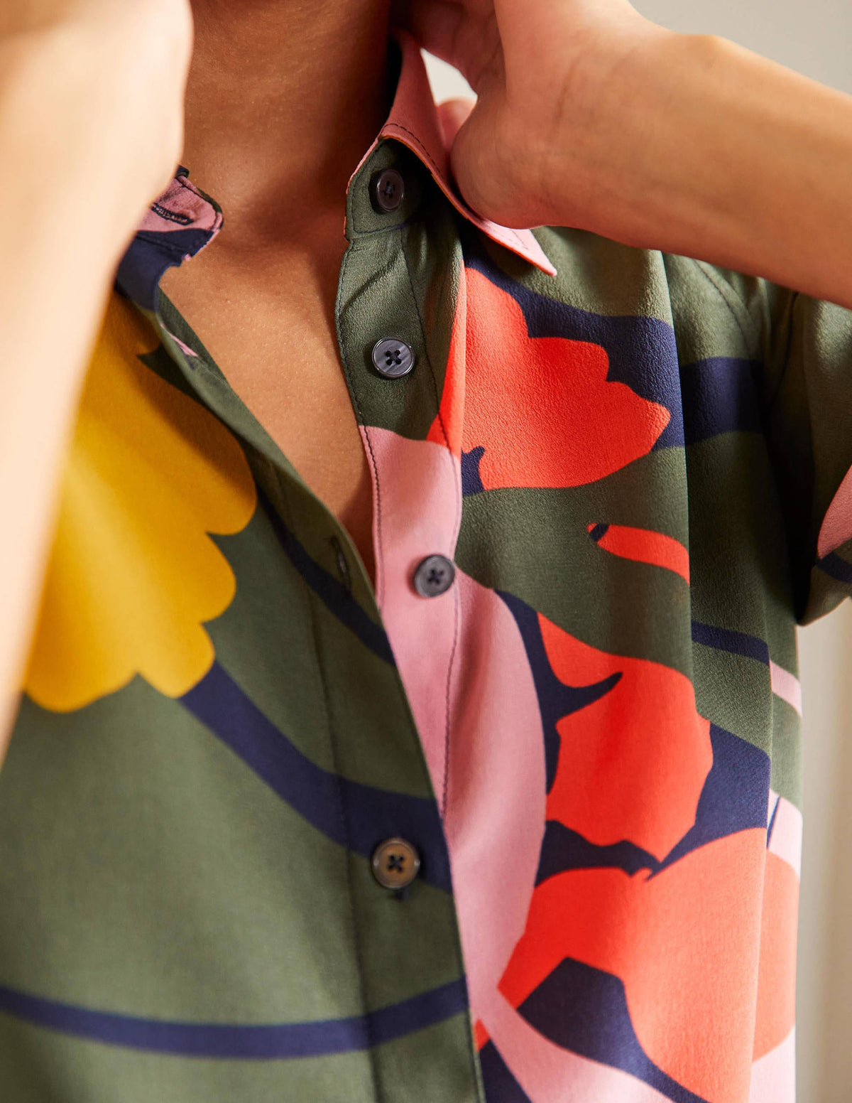 Silk Shirt-French Navy, Abstract Bloom - Image 2