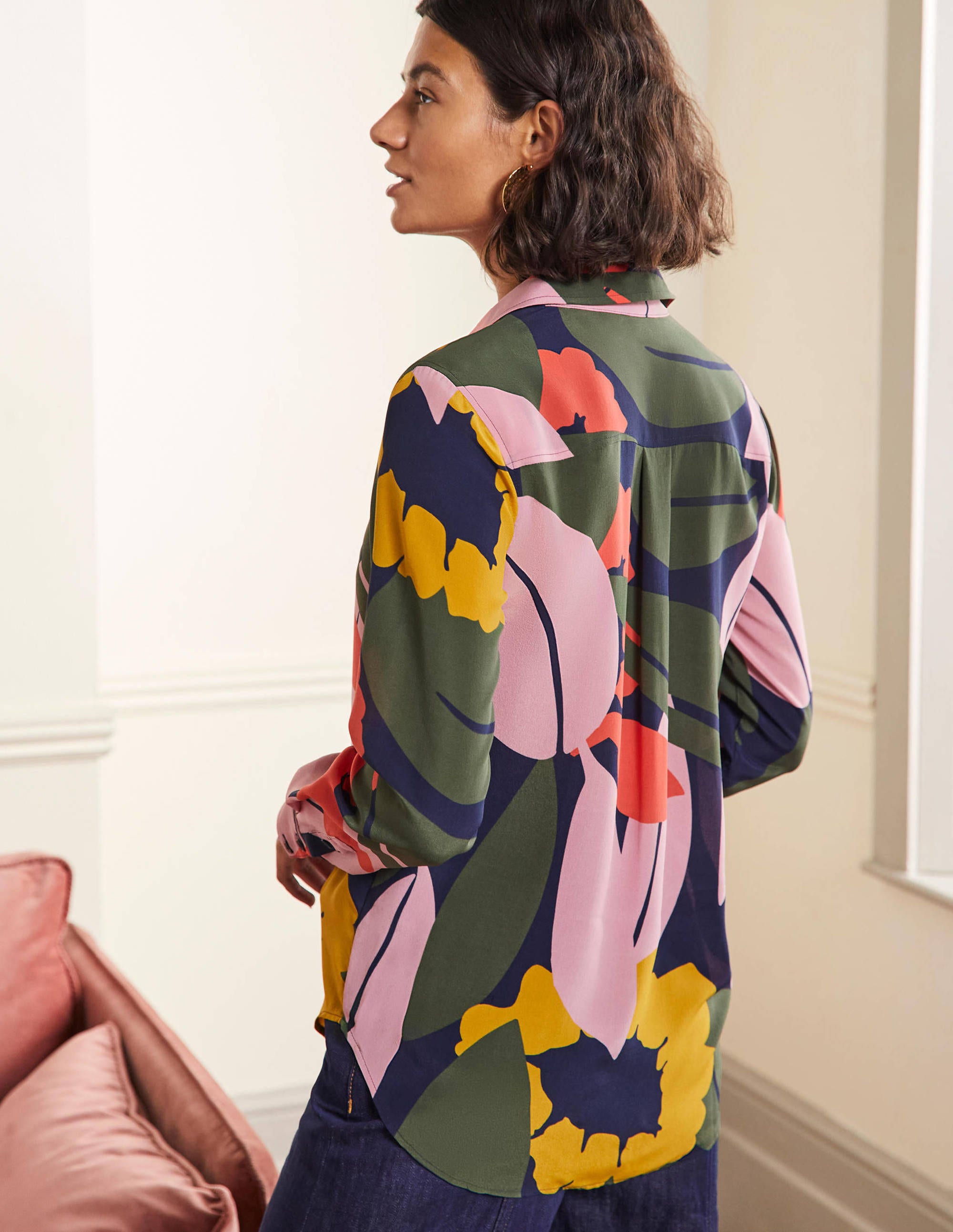 Silk Shirt-French Navy, Abstract Bloom - Image 3
