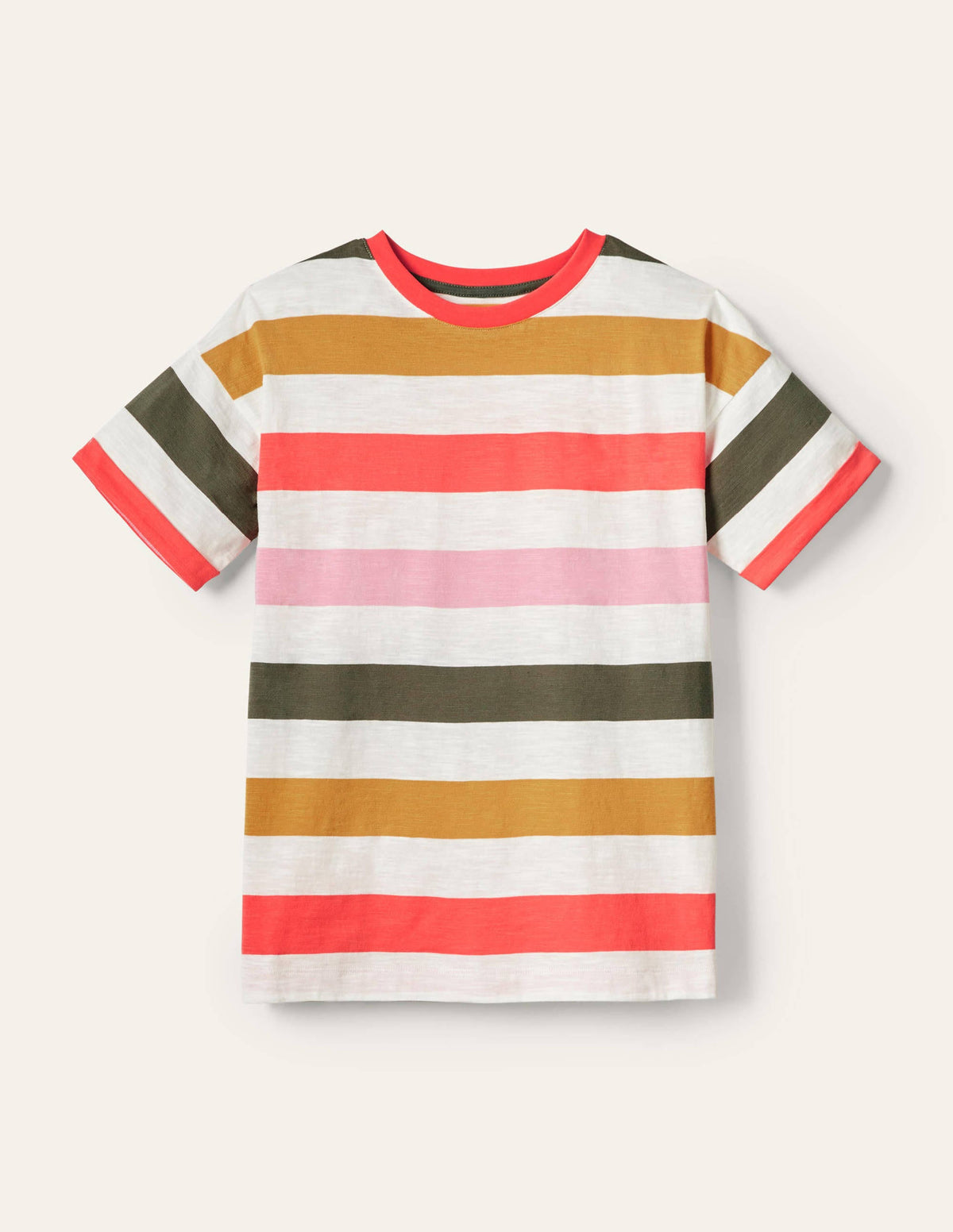 Turn Up Cuff Cotton T-shirt-Formica Pink, Hot Coral Multi-6