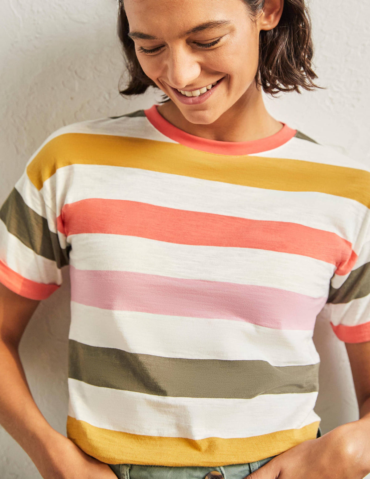 Turn Up Cuff Cotton T-shirt-Formica Pink, Hot Coral Multi - Image 1