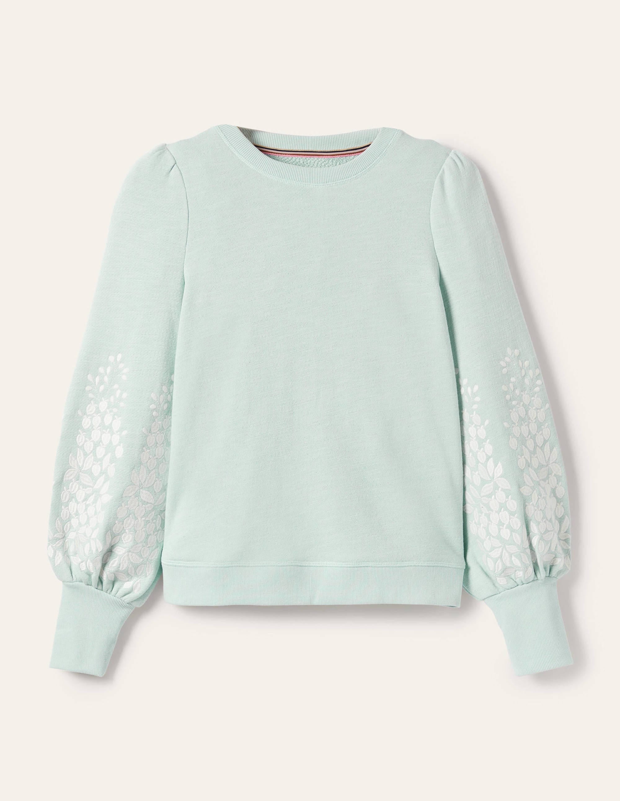 Embroidered Blouson Sweatshirt-Dawn Sky, Ivory Embroidery - Image 5