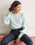 Embroidered Blouson Sweatshirt-Dawn Sky, Ivory Embroidery