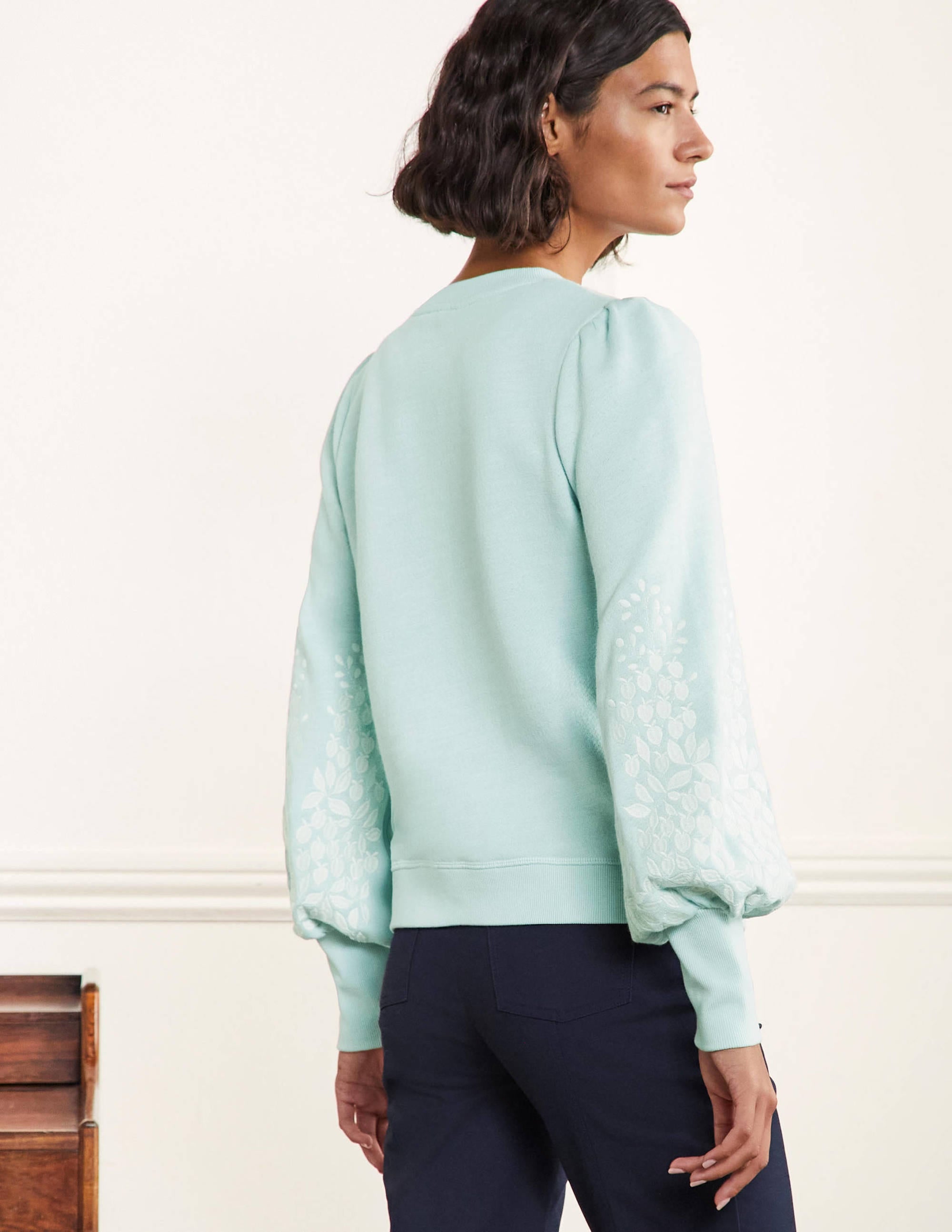 Embroidered Blouson Sweatshirt-Dawn Sky, Ivory Embroidery - Image 3