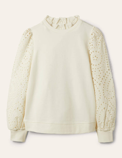Broderie Blouson Sweatshirt-Ivory