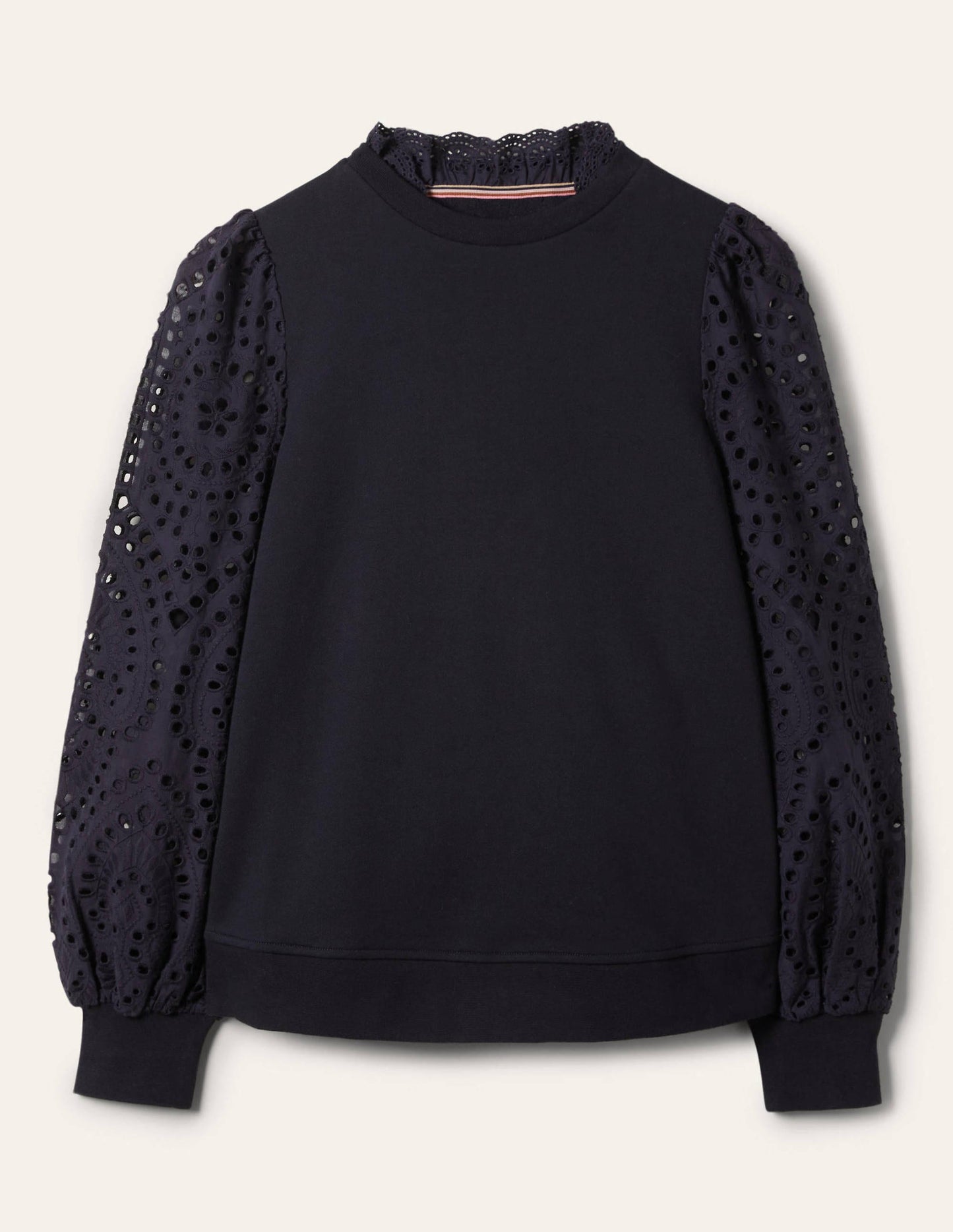 Broderie Blouson Sweatshirt-Navy