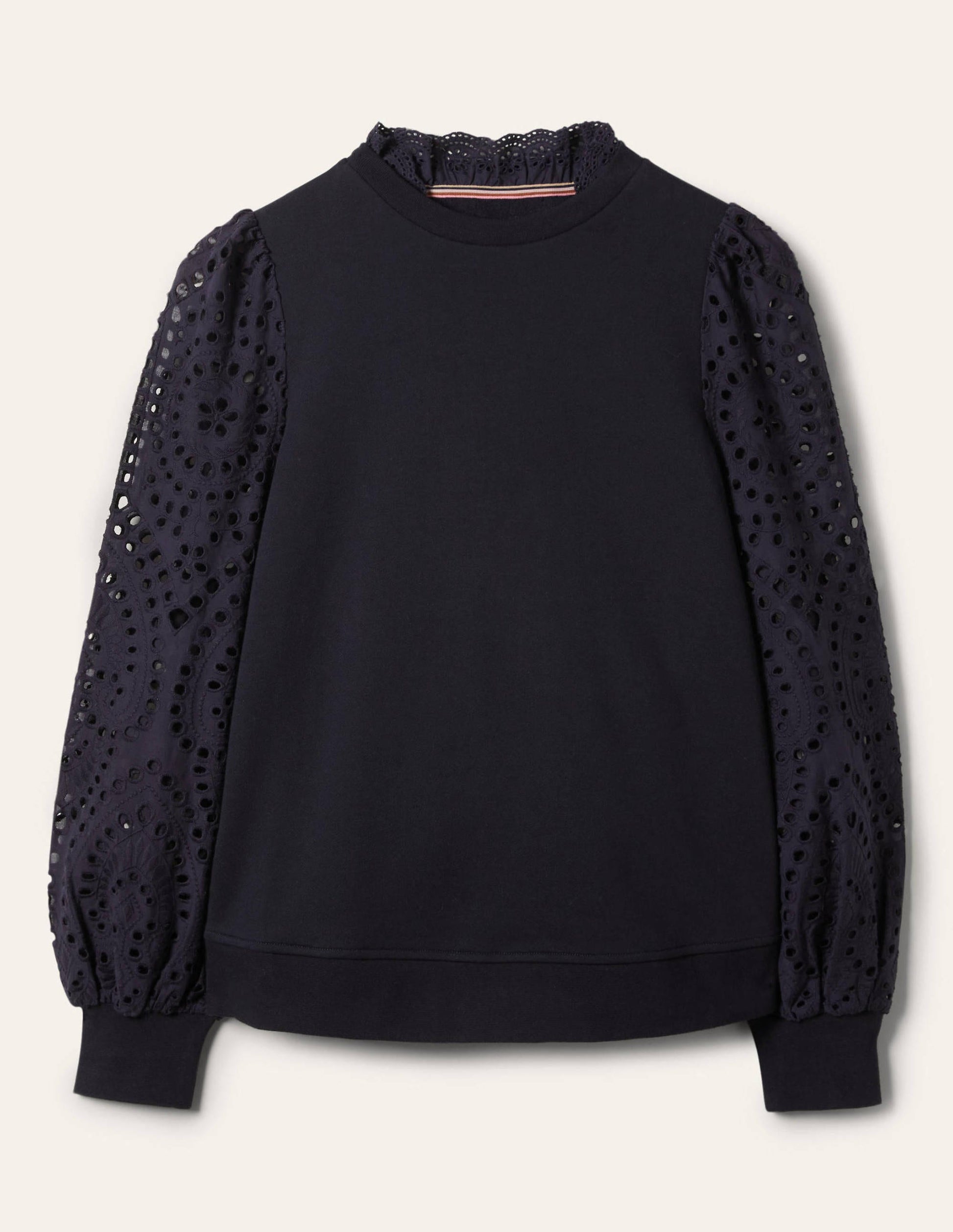 Broderie Blouson Sweatshirt-Navy-5