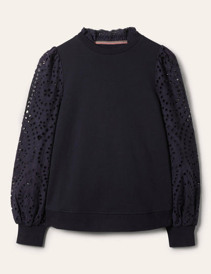 Broderie Blouson Sweatshirt-Navy-5