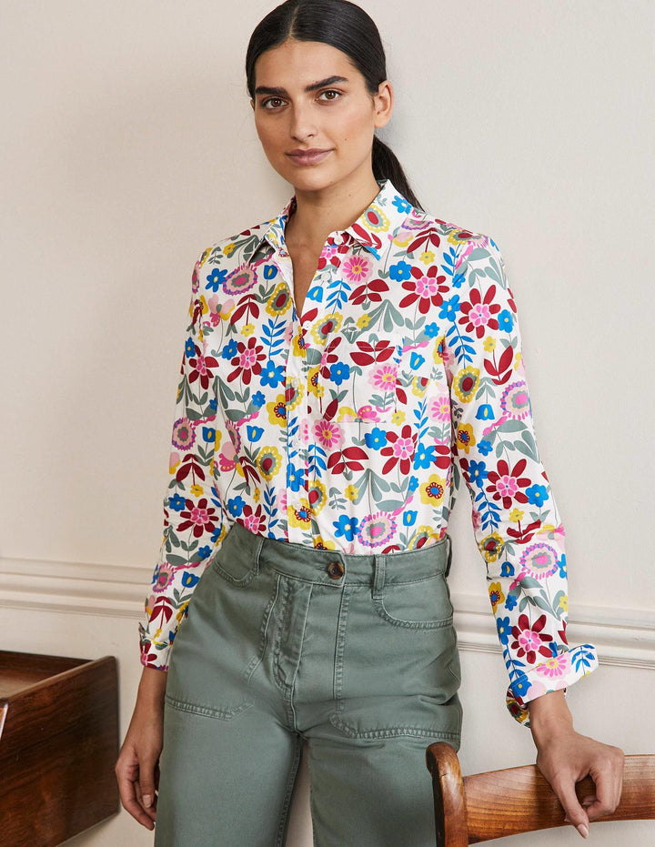Classic Cotton Shirt-Ivory, Flora Bloom