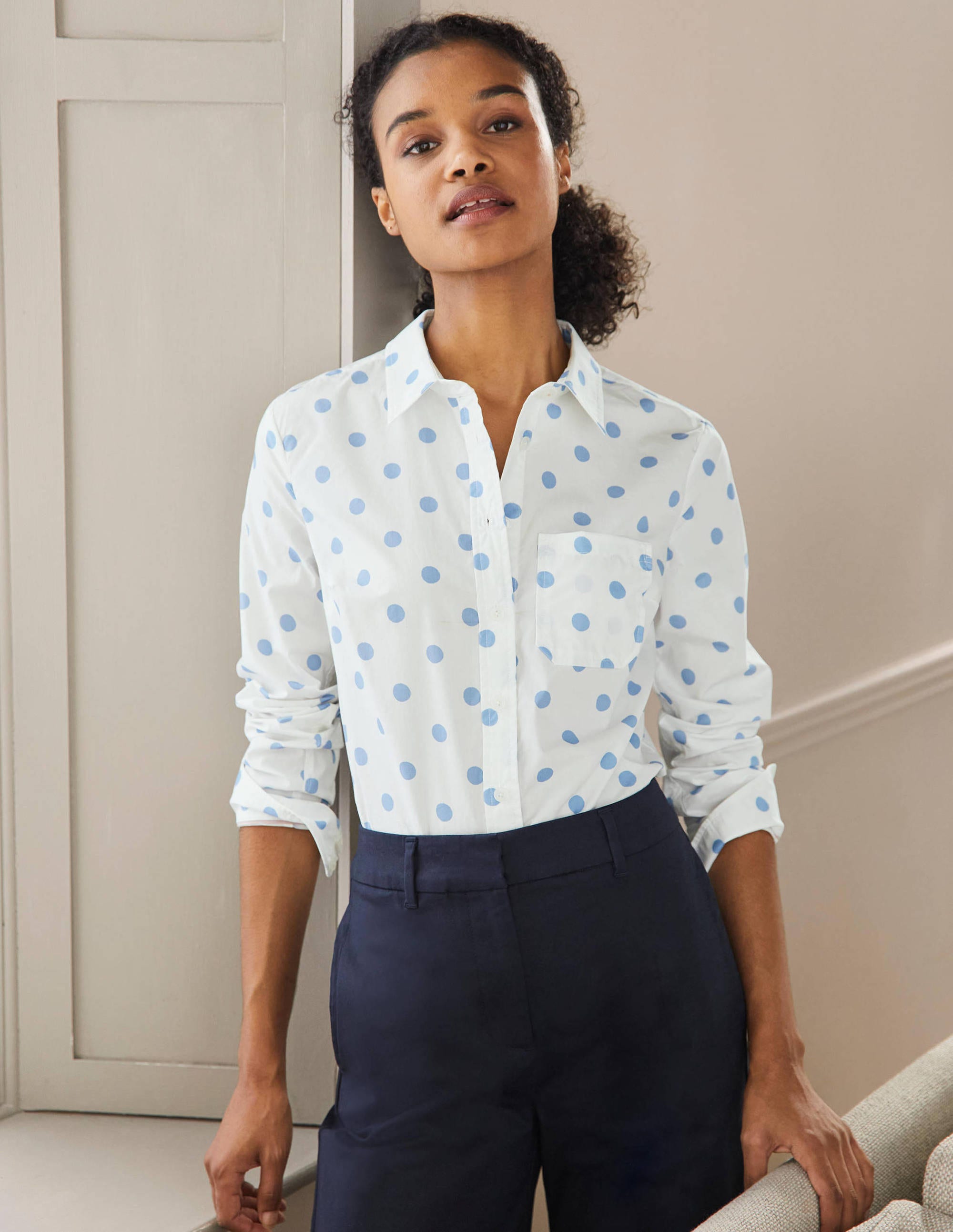 Classic Cotton Shirt-Dusky Blue Spot - Image 1