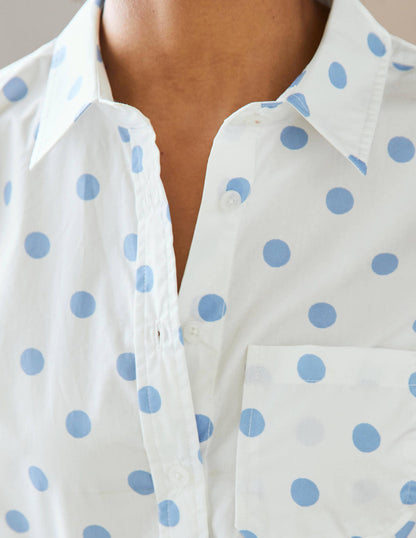 Classic Cotton Shirt-Dusky Blue Spot