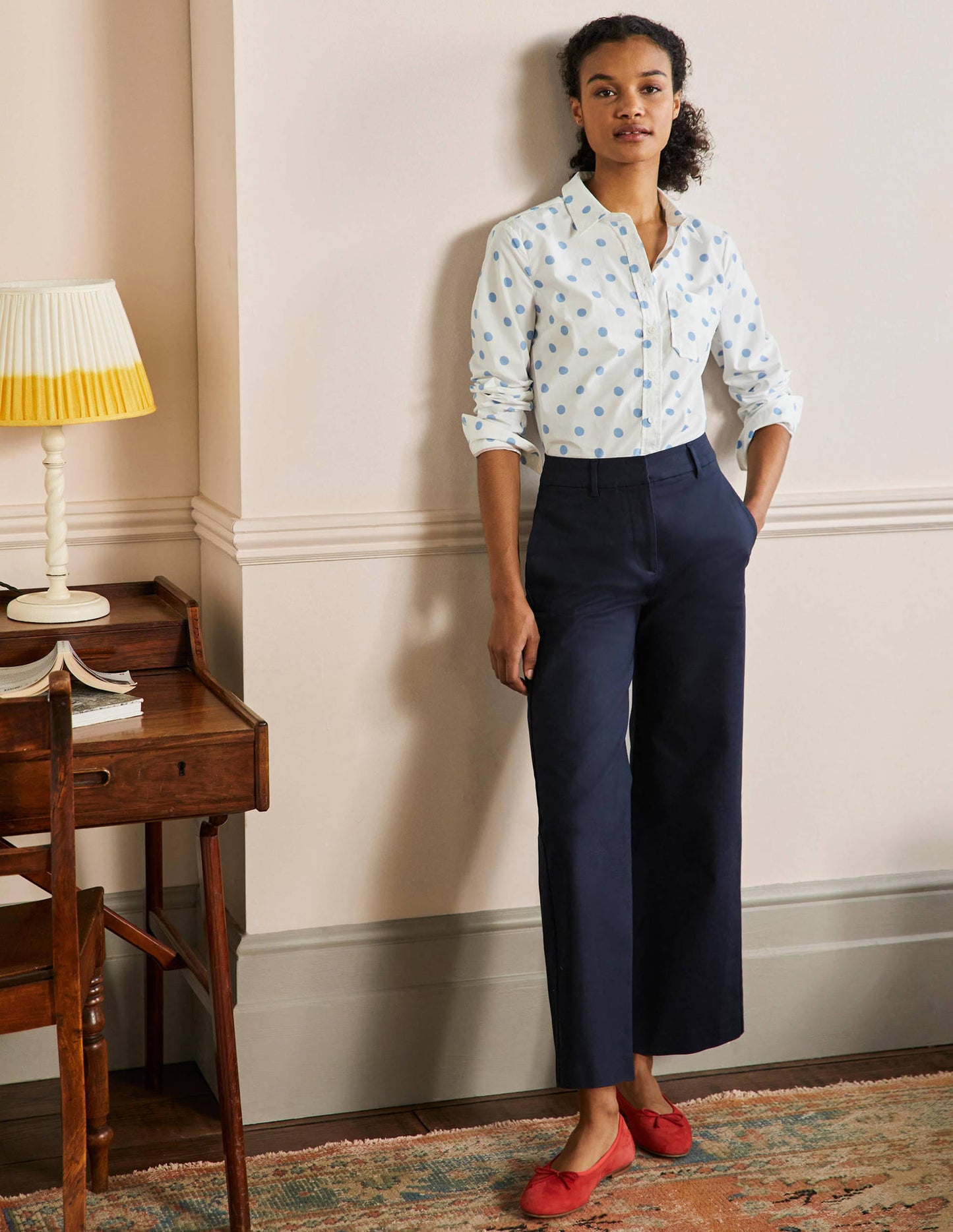 Classic Cotton Shirt-Dusky Blue Spot